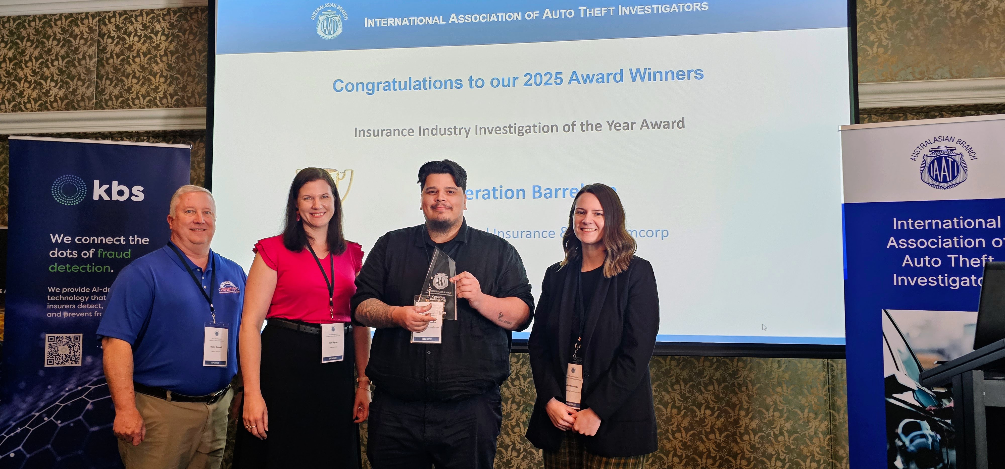 L-R: Rusty Russell (International 1st Vice President, IAATI), Kate Byrne (Quantumcorp), Michael Mendez (A&G) and Jasmin Giles (A&G)