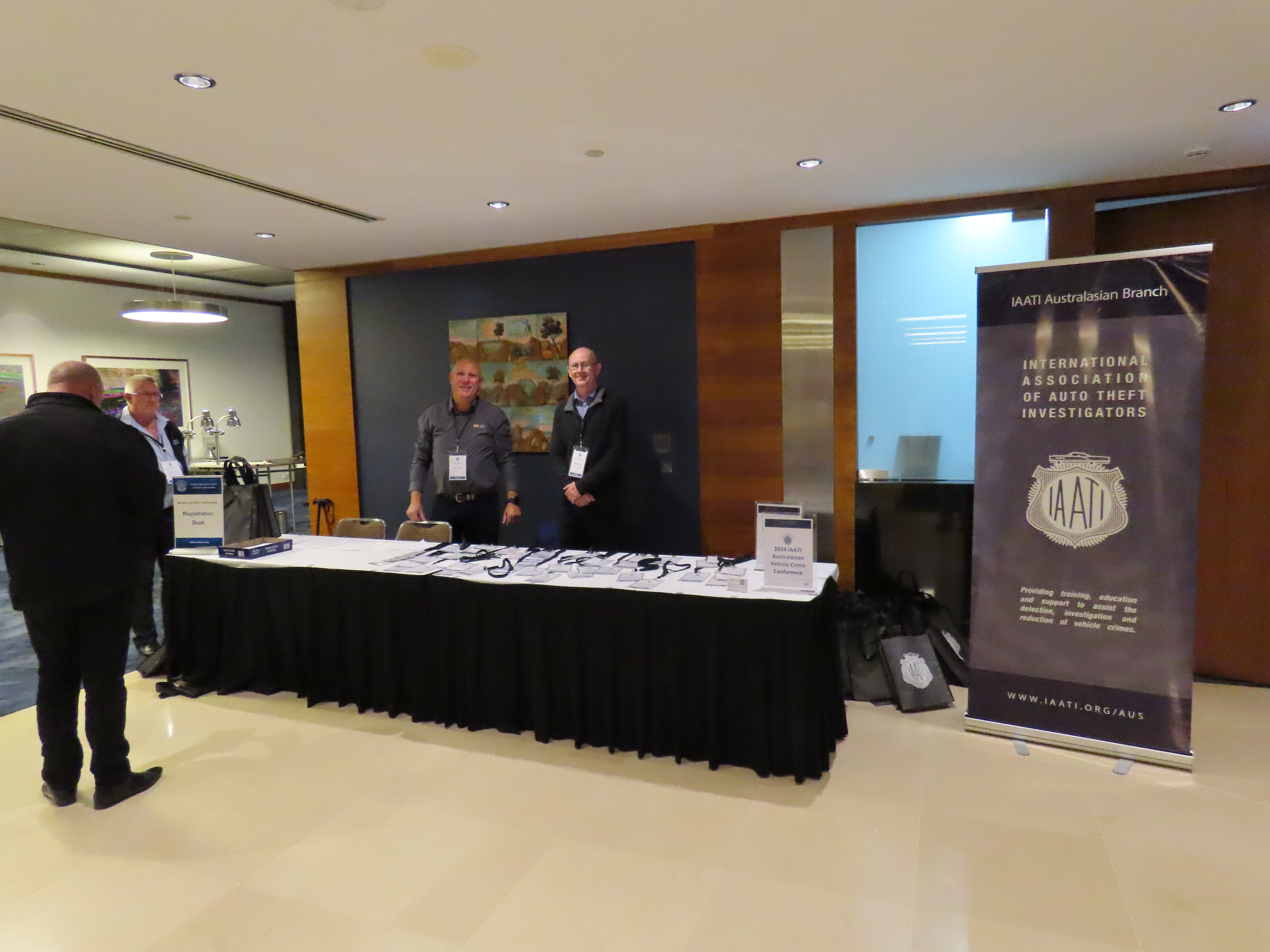 The Registration Desk staff by Branch Board Members Kent Lineham (L) and Ian Gunthorpe (R) 